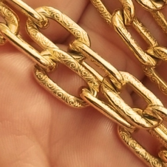 GOLD PAPER CLIP NECKLACE CHAIN 24” ENGRAVED 1/2” x 1/4” LINKS NEW VINTAGE ETCHED - Picture 7 of 10